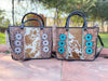 Cowhide Fur Tote Bag Stylish Leather Purse Hair on Hide Carving Hand Tooled Bags