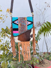 Hand Tooled Leather Handbag Real Cowhide Leather Bag Aztec Saddle Blanket Fringe Bags