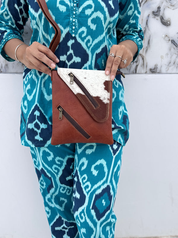 Cowhide Fur Leather Sling Bag Genuine Leather Luxury Bag for Women's Uses