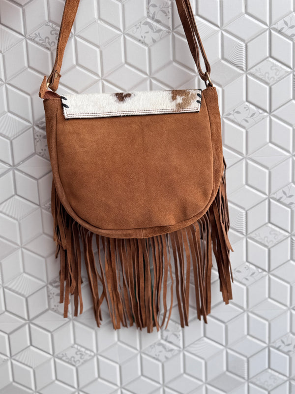 Western Style Cowhide Leather Fringe Carving Turquoise Colour Border Handbag Sling Bag Bohemian Fringe Bag