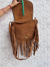 Western Style Cowhide Leather Fringe Carving Turquoise Colour Border Handbag Sling Bag Bohemian Fringe Bag