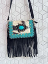 Real Cowhide Fringe Handbag Turquoise Stone Sling Bag Gypsy Boho Vintage Handmade BagStylish Bags