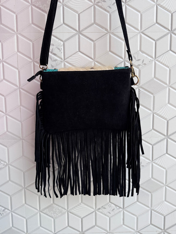 Real Cowhide Fringe Handbag Turquoise Stone Sling Bag Gypsy Boho Vintage Handmade BagStylish Bags