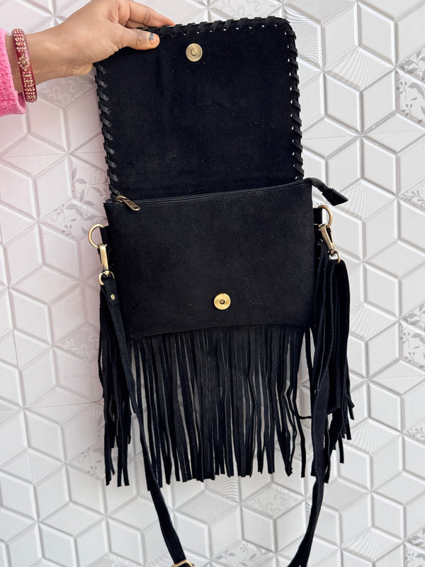 Real Cowhide Fringe Handbag Turquoise Stone Sling Bag Gypsy Boho Vintage Handmade BagStylish Bags