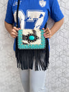 Real Cowhide Fringe Handbag Turquoise Stone Sling Bag Gypsy Boho Vintage Handmade BagStylish Bags