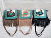 Real Cowhide Fringe Handbag Turquoise Stone Sling Bag Gypsy Boho Vintage Handmade BagStylish Bags