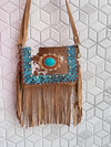 Real Cowhide Fringe Handbag Turquoise Stone Sling Bag Gypsy Boho Vintage Handmade BagStylish Bags (Copy)