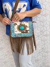 Real Cowhide Fringe Handbag Turquoise Stone Sling Bag Gypsy Boho Vintage Handmade BagStylish Bags (Copy)
