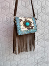 Real Cowhide Fringe Handbag Turquoise Stone Sling Bag Gypsy Boho Vintage Handmade BagStylish Bags (Copy)