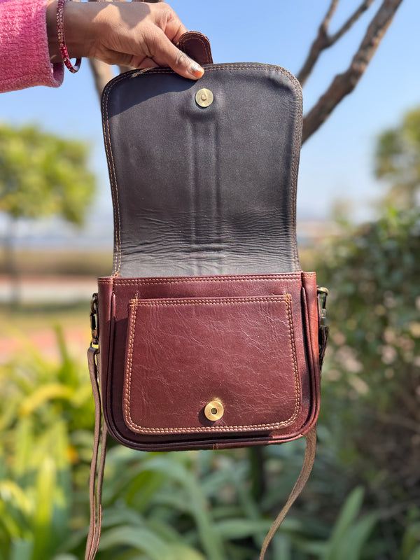 Genuine Leather Handbag Sling Bag Gypsy Boho Cowhide Fur Leather Vintage Handmade Western Style Bag