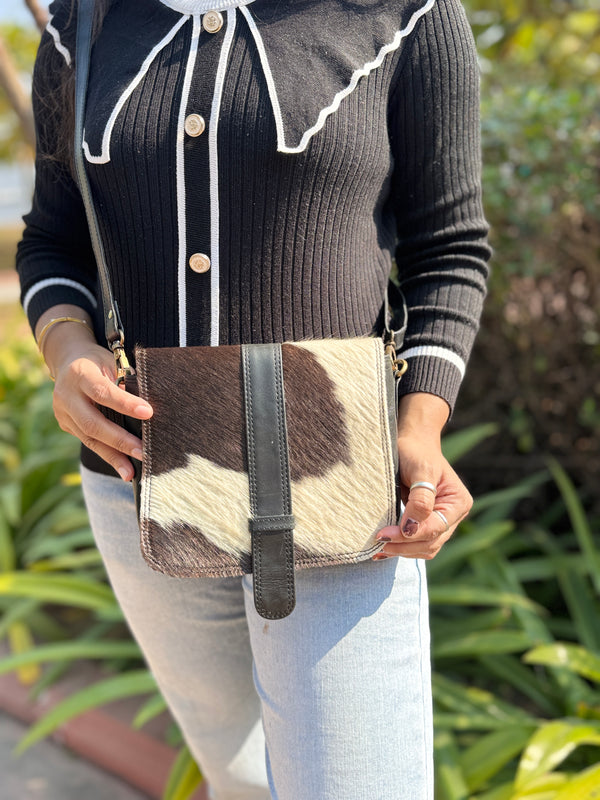 Genuine Leather Handbag Sling Bag Gypsy Boho Cowhide Fur Leather Vintage Handmade Western Style Bag