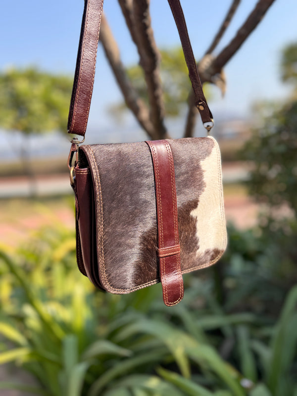 Genuine Leather Handbag Sling Bag Gypsy Boho Cowhide Fur Leather Vintage Handmade Western Style Bag