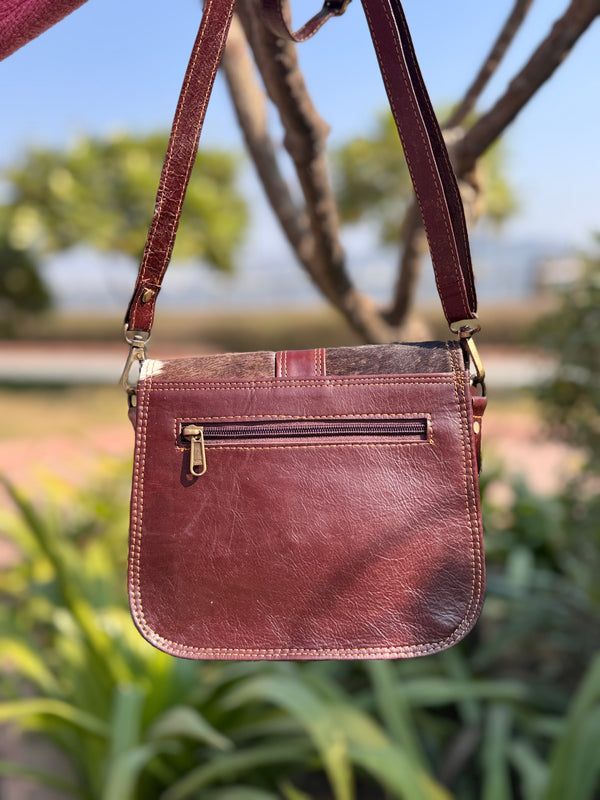 Genuine Leather Handbag Sling Bag Gypsy Boho Cowhide Fur Leather Vintage Handmade Western Style Bag