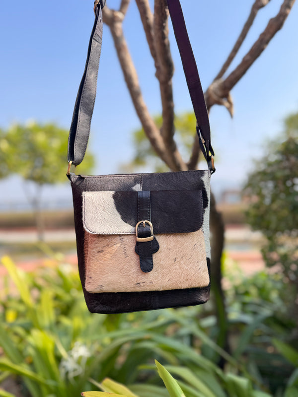 Cowhide Leather Handbag Gypsy Boho Hair on Hide Fur Vintage Handmade Western Style Bag