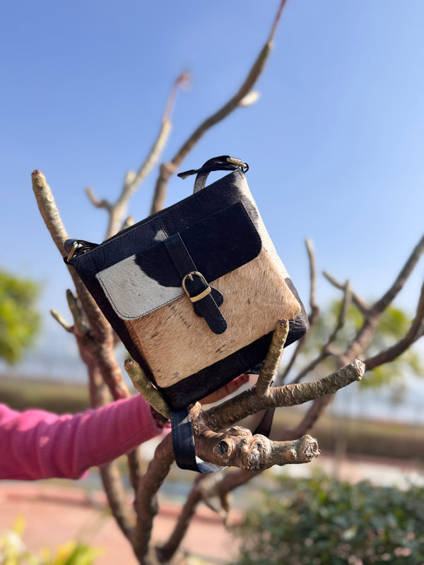 Cowhide Leather Handbag Gypsy Boho Hair on Hide Fur Vintage Handmade Western Style Bag