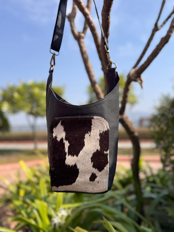 Cowhide Fur Leather Handbag Gypsy Boho Vintage Handmade Western Style Shoulder Bag