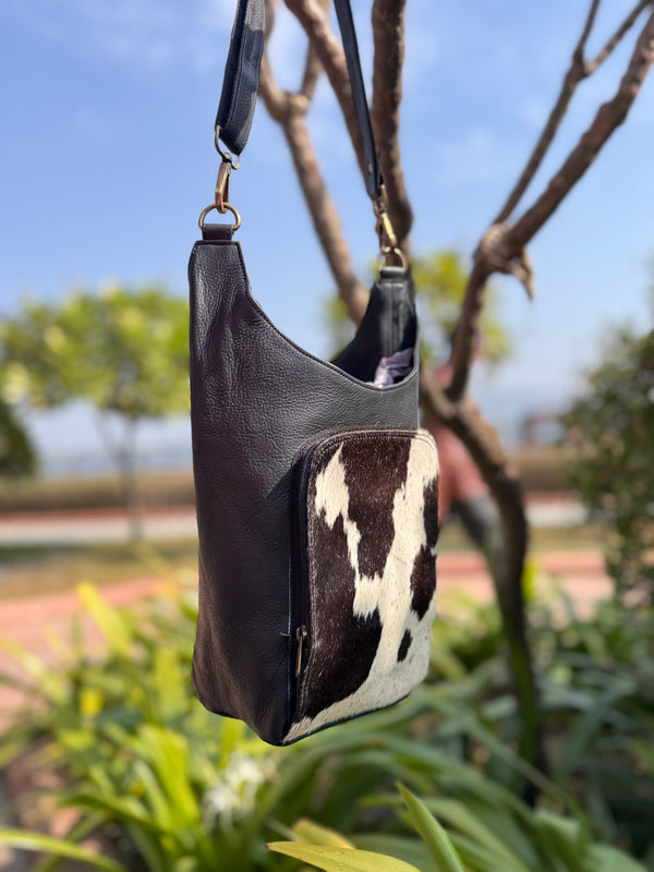 Cowhide Fur Leather Handbag Gypsy Boho Vintage Handmade Western Style Shoulder Bag