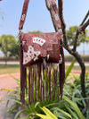 Hand Tooled Carving Leather Fringe Tote Bag Stylish Purse Cowhide Fur Leather Bags for Women's
