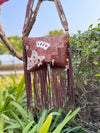 Hand Tooled Carving Leather Fringe Tote Bag Stylish Purse Cowhide Fur Leather Bags for Women's