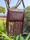 Hand Tooled Carving Leather Fringe Tote Bag Stylish Purse Cowhide Fur Leather Bags for Women's