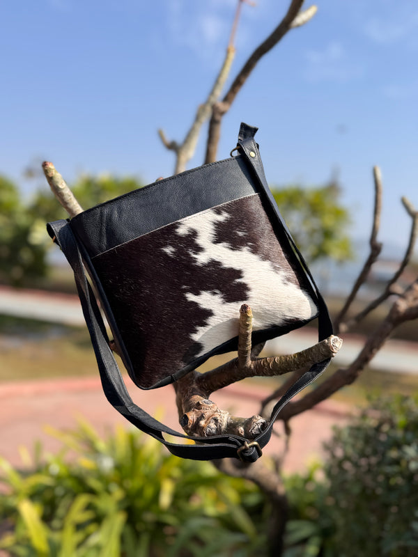 Cowhide Leather Handbag Gypsy Boho Hair on Hide Fur Vintage Handmade Western Style Bag