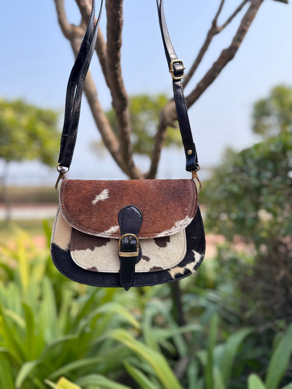 Women's Real Cowhide Fur Leather Western Style Sling Bag Handbag