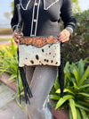 Hand Tooled Carving Leather Fringe Handbag Cowhide Fur Gypsy Vintage Handmade Shoulder Bag