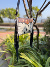 Hand Tooled Carving Leather Fringe Handbag Cowhide Fur Gypsy Vintage Handmade Shoulder Bag
