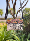 Cowhide Fur Leather Handbag Hand Tooled Carving Leather Sling Bag