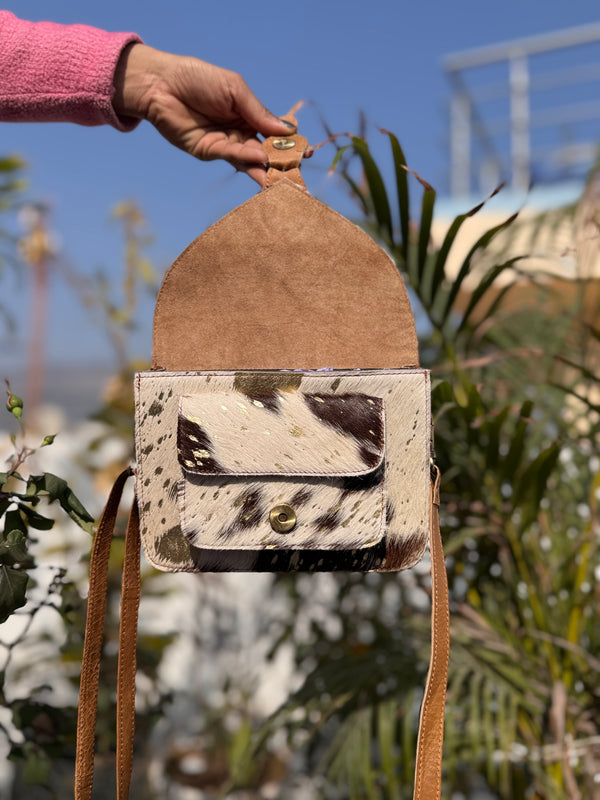 Western Metallic Fur Leather Stylish Handbag Hair On Hide Fur Bohemian Women's Sling Bag