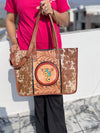 Hand Tooled Carving Leather Tote Bag Stylish Purse Cowhide Fur Leather Bags