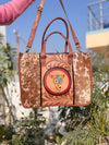 Hand Tooled Carving Leather Tote Bag Stylish Purse Cowhide Fur Leather Bags