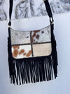 Hair on Hide Fur Fringe Leather Sling Bag Patches Cowhide Fur Handbag