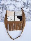 Hair on Hide Fur Fringe Leather Sling Bag Patches Cowhide Fur Handbag