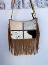 Hair on Hide Fur Fringe Leather Sling Bag Patches Cowhide Fur Handbag