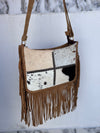 Hair on Hide Fur Fringe Leather Sling Bag Patches Cowhide Fur Handbag