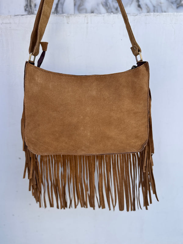 Hair on Hide Fur Fringe Leather Sling Bag Patches Cowhide Fur Handbag