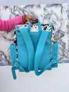 Carving Tooled Leather Stylish Backpack School Bags Turquoise Colour Hair On Hide Fur Unisex Backpack
