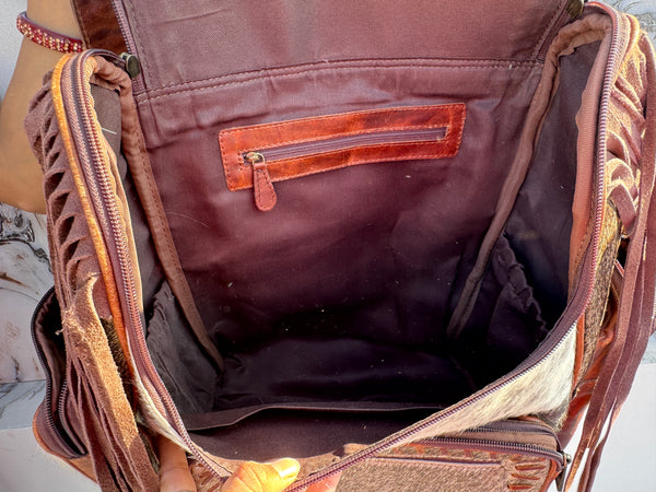 Cowhide Fur Leather Fringe Backpack Hair On Hide Fur Stylish Backpack School Bags UnisexBag