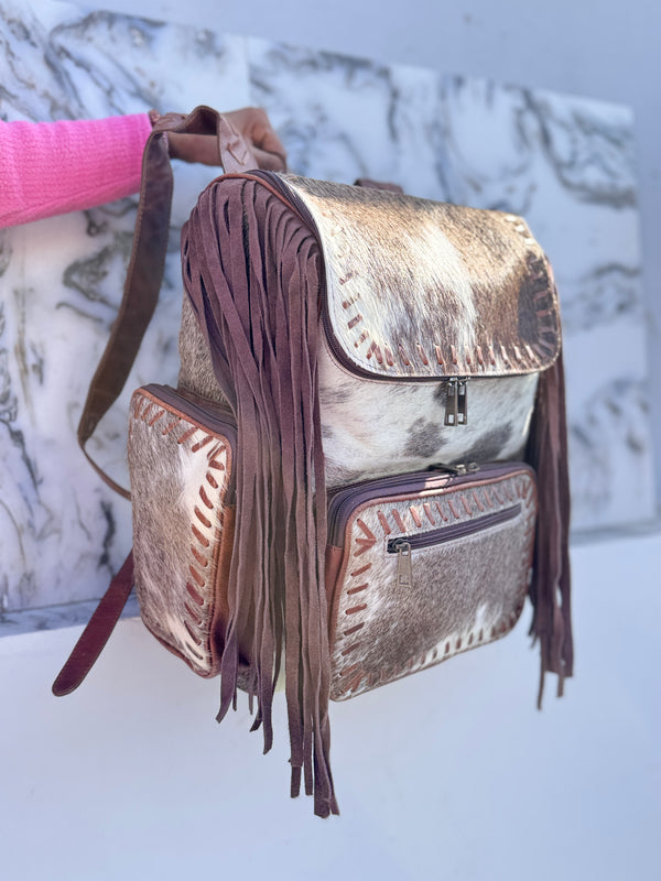 Cowhide Fur Leather Fringe Backpack Hair On Hide Fur Stylish Backpack School Bags UnisexBag