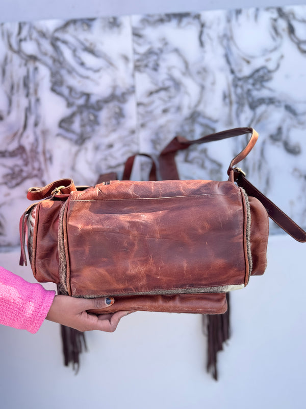 Cowhide Fur Leather Fringe Backpack Hair On Hide Fur Stylish Backpack School Bags UnisexBag