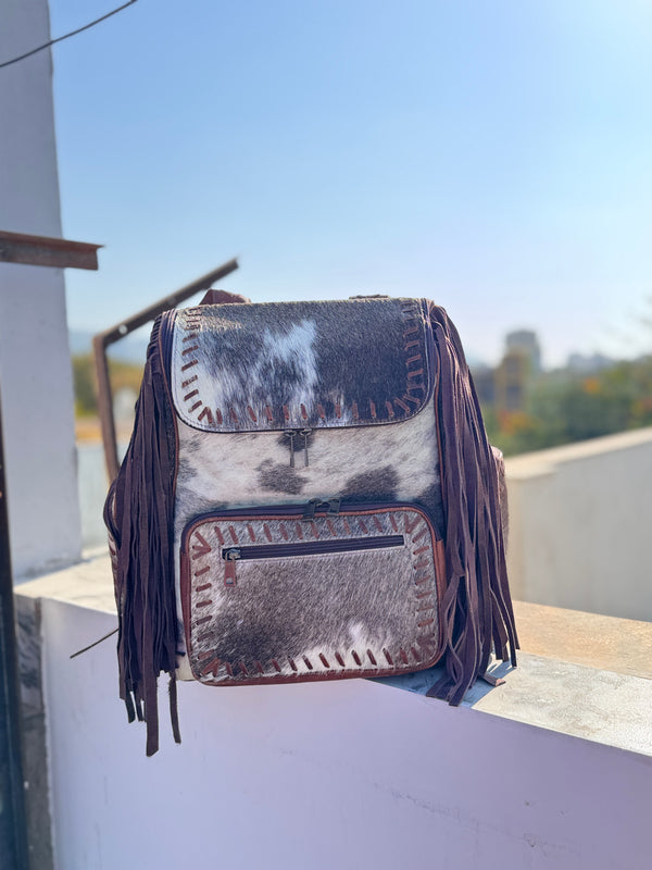 Cowhide Fur Leather Fringe Backpack Hair On Hide Fur Stylish Backpack School Bags UnisexBag