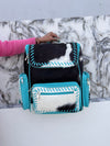 Hair On Hide Fur Leather Backpack School Bags Turquoise Colour Unisex Bag
