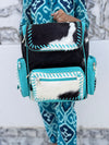 Hair On Hide Fur Leather Backpack School Bags Turquoise Colour Unisex Bag