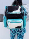 Hair On Hide Fur Leather Backpack School Bags Turquoise Colour Unisex Bag