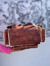 Hand Tooled Leather Backpack Hair On Hide Fur Stylish Backpack Checkers Pattern School Bags Unisex Bag