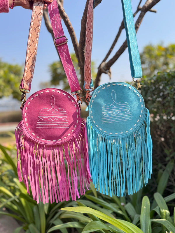 Suede Leather Western Style Boot Stitch New Designer round Fringe Bag Handbag Bohemian Women Handbag
