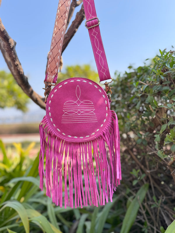 Suede Leather Western Style Boot Stitch New Designer round Fringe Bag Handbag Bohemian Women Handbag