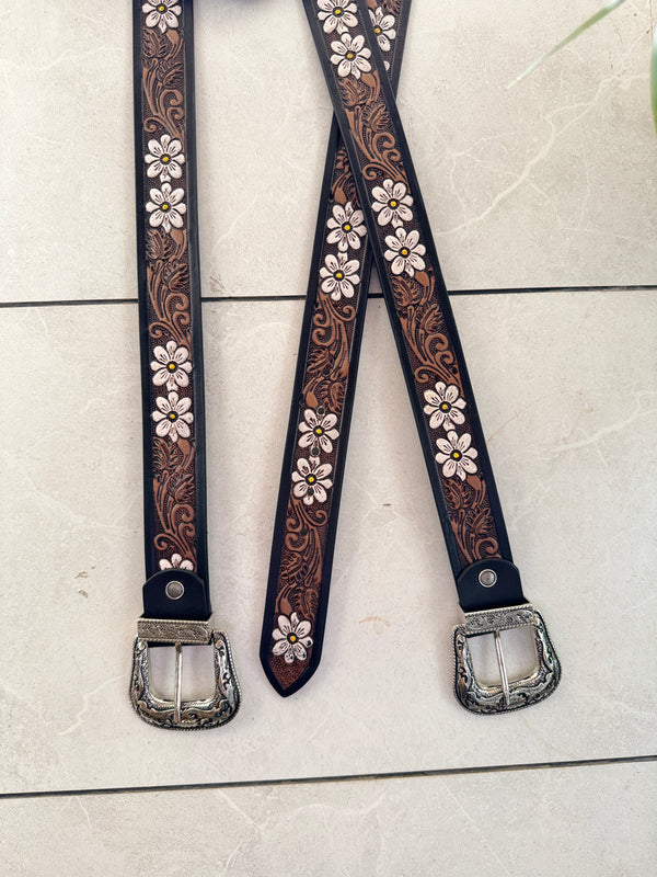Hand Tooled Leather Belts Stylish Handmade Belts Flower Print Boho Vintage Stylish Western Leather Belts