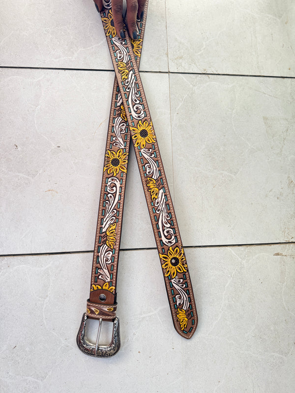 Hand Tooled Leather Belts Stylish Handmade Belts Sun FlowerBoho Vintage Stylish Western Leather Belts (Copy)